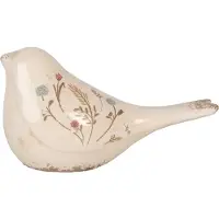 Clayre & Eef 6CE1952L Décoration d'oiseau en céramique beige rose 25x10x13 cm