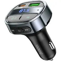 Hoco Chargeur de voiture USB-A + USB-C PD QC3.0 5 A 30 W avec écran numérique + émetteur FM/BT E70, noir obsidienne