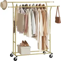O'daddy Clothes Rack on Wheels - Portemanteau - Barre à vêtements - Réglable et extensible - Roulettes industrielles - Métal - Stable jusqu'à 110 kg - Or