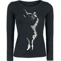 Tierisch T-shirt manches longues Merchandising Fun de - Cat Silhouette - L - XXL - pour Femme - noir - Taille L