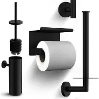 Mirlux Set d'accessoires de salle de bains - Brosse de toilette avec support - Porte-rouleau de toilette - Porte-rouleau de toilette sans perçage - Crochets pour serviettes auto-adhésifs -