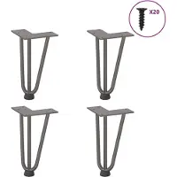 vidaXL Pieds en épingle à cheveux pour table basse 4 pcs. Acier naturel 20 cm massif