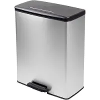 Curver - Poubelle à pédale 65L, coloris acier, couvercle et anneau de sac