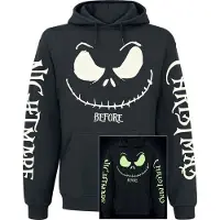 The Nightmare Before Christmas Sweat-shirt à capuche Disney de - Tête Jack - Brille dans le noir - S - XXL - pour Homme - noir - Taille XXL