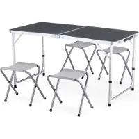 Outtec Table de camping avec 4 chaises - 120 x 60 cm - réglable en hauteur Petite table, table pliante, table de balcon, table - pour le camping, le balcon, le jardin, la plage