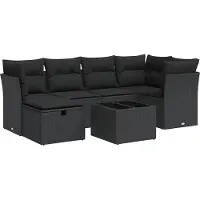 vidaXL Ensemble de salon de jardin 7 pièces avec coussins noir poly rotin