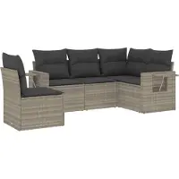 vidaXL Ensemble de salon de jardin 5 pièces avec coussins gris clair Poly rotin