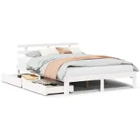 vidaXL Lit en bois massif avec tiroirs blanc 150x200 cm pin