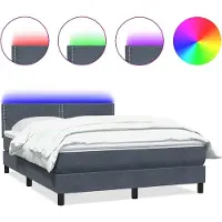 vidaXL Lit boxspring avec matelas & LED gris foncé 160x210 cm velours