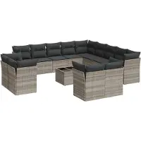 vidaXL Ensemble de salon de jardin 14 pièces avec coussins gris clair Poly rotin
