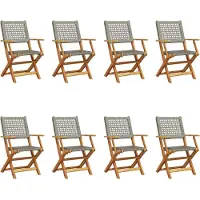vidaXL Chaises de jardin 8 pcs. Pliable Gris Poly Rotin & Bois Massif