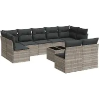 vidaXL Ensemble de 10 canapés de jardin avec coussins gris clair Poly rotin