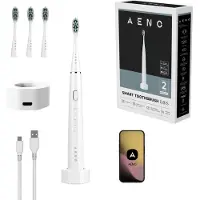 AENO Brosse à dents électrique sonique intelligente ADB0001S, 4 + 8 modes de nettoyage intelligents, charge sans fil, 46 000 tr/min, 90 jours sans recharge, IPX7, 3 têtes de brosse incluses, blanc