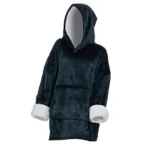 Atmosphera Plaid à manches et capuche en flanelle bleu égéen - Taille L-XL