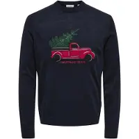 Only & Sons Pull-over 'XMax Reg 5 Application' bleu nuit / vert foncé / violet foncé