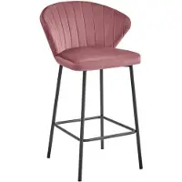 Leobert Tabouret De Bar - - Gatta - Velours Rose Foncé/Pieds Noirs - 55 X 49 X 90,5 Cm