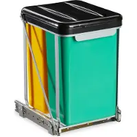 Relaxdays Poubelle encastrable , double compartiment, coulissante, poubelle de cuisine pour meuble bas, 8 l, avec couvercle, 39,5 x 30 x 25,5 cm, noir