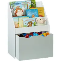 Relaxdays - Bibliothèque Pour Enfants, Hxlxp : 70x50,5x28 Cm, Avec Coffre à Jouets, 3 Compartiments, Mdf, Gris/blanc