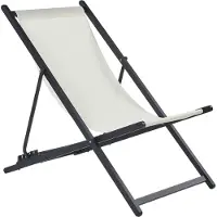Beliani Chaise de plage pliante, assise en maille beige clair, cadre noir, chaise longue pour terrasse avec dossier réglable
