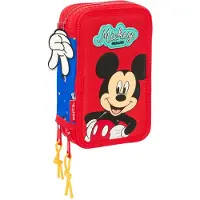 Mickey Mouse Clubhouse Dreifaches Federmäppchen Good day Blau 12,5 x 19,5 x 5,5 cm 37 Stücke