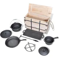 vidaXL Dutch-Oven set de 9 casseroles dans une caisse en bois