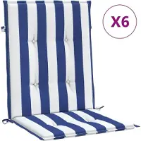 vidaXL Coussins de chaise à dossier bas lot de 6 rayures bleu et blanc