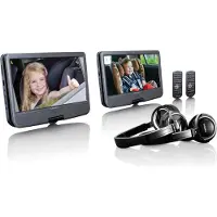 Lenco DVP-1046BK - 2x 10 pouces lecteur DVD portable avec batterie rechargeable, deux écouteurs et deux supports de montage pour la voiture - Noir