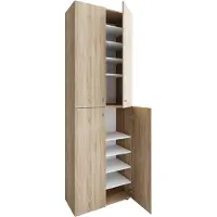 VCM XL bois Grande armoire à chaussures Étagère à chaussures Grande botte Meuble d'entrée Lona 10 compartiments Portes battantes