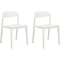 Beliani Set of 2 Dining Chairs White Stackable Armless Armrest Leg Covers Plastic Conference Chairs Modern Design Dining Room