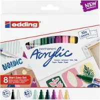 Edding Marqueur acrylique , set de 8, convient pour de nombreuses surfaces, pointe ogive, diverses couleurs