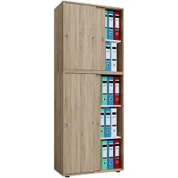VCM Armoire de bureau en bois Armoire de classement Meuble de bureau Armoire Lona 5 portes coulissantes