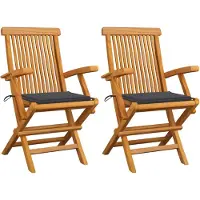 vidaXL Chaises de jardin avec coussins anthracite 2 pcs. Bois massif teck