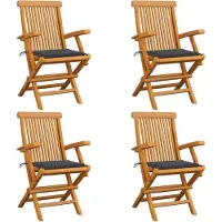 vidaXL Chaises de jardin avec coussins anthracite 4 pcs. Bois massif teck