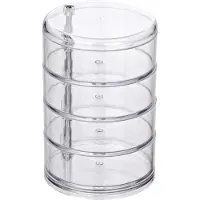 Wenko Organiseur Salle De Bain, Boite Ronde Rangement, 4 Compartiments, Acrylique, 11,5x17,5 Cm, Transparent -