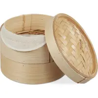 Relaxdays Cuiseur vapeur en bambou , panier vapeur asiatique à 2 étages, pour dim sum, riz, insert pour cuisson vapeur, Ø 20,5 cm, naturel