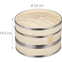 Relaxdays Cuiseur vapeur en bambou , 2 étages, avec anneaux métalliques, panier vapeur asiatique pour riz, dim sum, légumes, Ø 25,5 cm, couleur naturelle