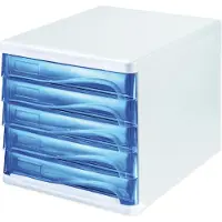 Helit Bloc à tiroirs , 5 tiroirs, format A4, polypropylène, boîtier blanc/tiroir bleu transparent
