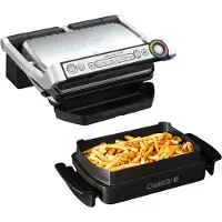 Tefal OptiGrill + GC714D OptiGrill+ Snacking&Baking GC714D, Acier inoxydable, Rectangulaire, 600 cm², Aluminium, Thermoplastique, Prêt à cuire, Température