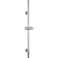 Wenko Barre de douche Basic en acier inoxydable chromé, longueur 66 cm, diamètre 19 mm, avec support de pomme de douche et 2 fixations murales - Barre de douche chromée