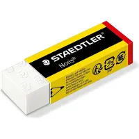 Staedtler Gomme en plastique Noris, blanche, présentoir de 20 avec pochette coulissante en jaune/noir