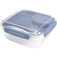 Rotho Memory B3 boîte à lunch 1.7l avec couverts et récipient séparé, plastique (PP) sans BPA, vert, 1.7l (19.5 x 19.5 x 9.1 cm)