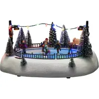 Konstsmide Décoration de Noël, scène LED "Patinoire", 23 diodes multicolores, musique, personnages en mouvement, fonctionnement sur piles ou USB, intérieur