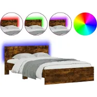 vidaXL Cadre de lit avec tête de lit éclairage LED chêne fumé 120x200cm