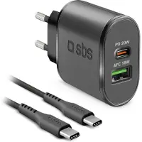 SBS Chargeur 1xusb-c 20w & 1x Usb-a 18w Noir + Usb-c Cable 1.5m