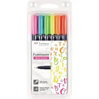 Tombow Fudenosuke Marker Water-based Ink Hard Brush Tip Case Of 6 Neon Colors Multicolore Enfants