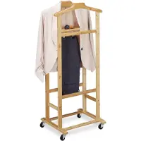 Relaxdays Valet De Chambre à Roulettes, Portant En Bambou, Range-vêtements Chambre, H X L X P : 107 X 47 X 37 Cm, Nature -