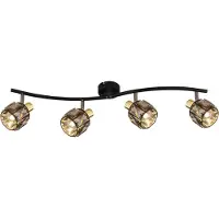 Globo Lighting Projecteur métal noir mat, métal doré mat, cristaux de verre fumé, mobile, LxlxH : 700x315x180mm, excl. 4x E14 40W 230V