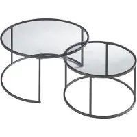 En.casa Table basse set de 2 'Kokkola' structure métallique ronde verre fumé