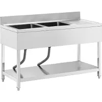 Royal Catering Plonge inox - 2 éviers - inox - 140 x 60 cm - RCGS-2B1400D6