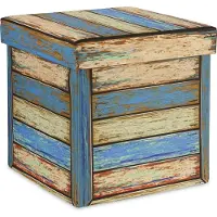 Relaxdays Tabouret Rangement Vintage, Motif Vieilles Planches, Pliable, Matelassé, Hxlxp : 38x37,5x37,5 Cm, Multicolore -